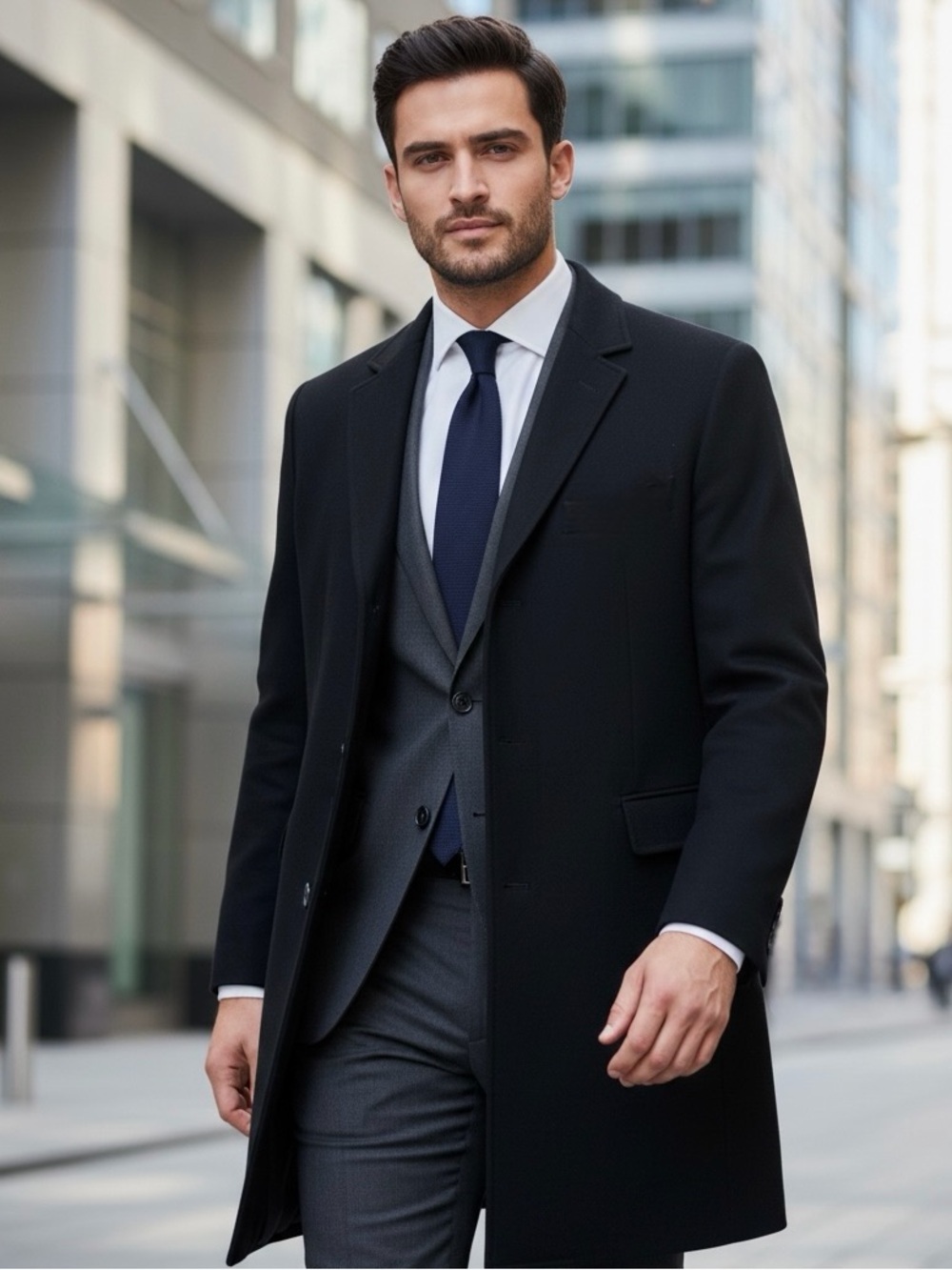 Lauren Ralph Lauren Luther Overcoat 46L Black Cashmere Blend Classic Fit Topcoat